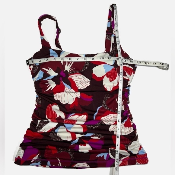 Athleta Square Neck Hero Bloom Tankini Coco Burgandy Floral Womens size 34 B C - Picture 2 of 6